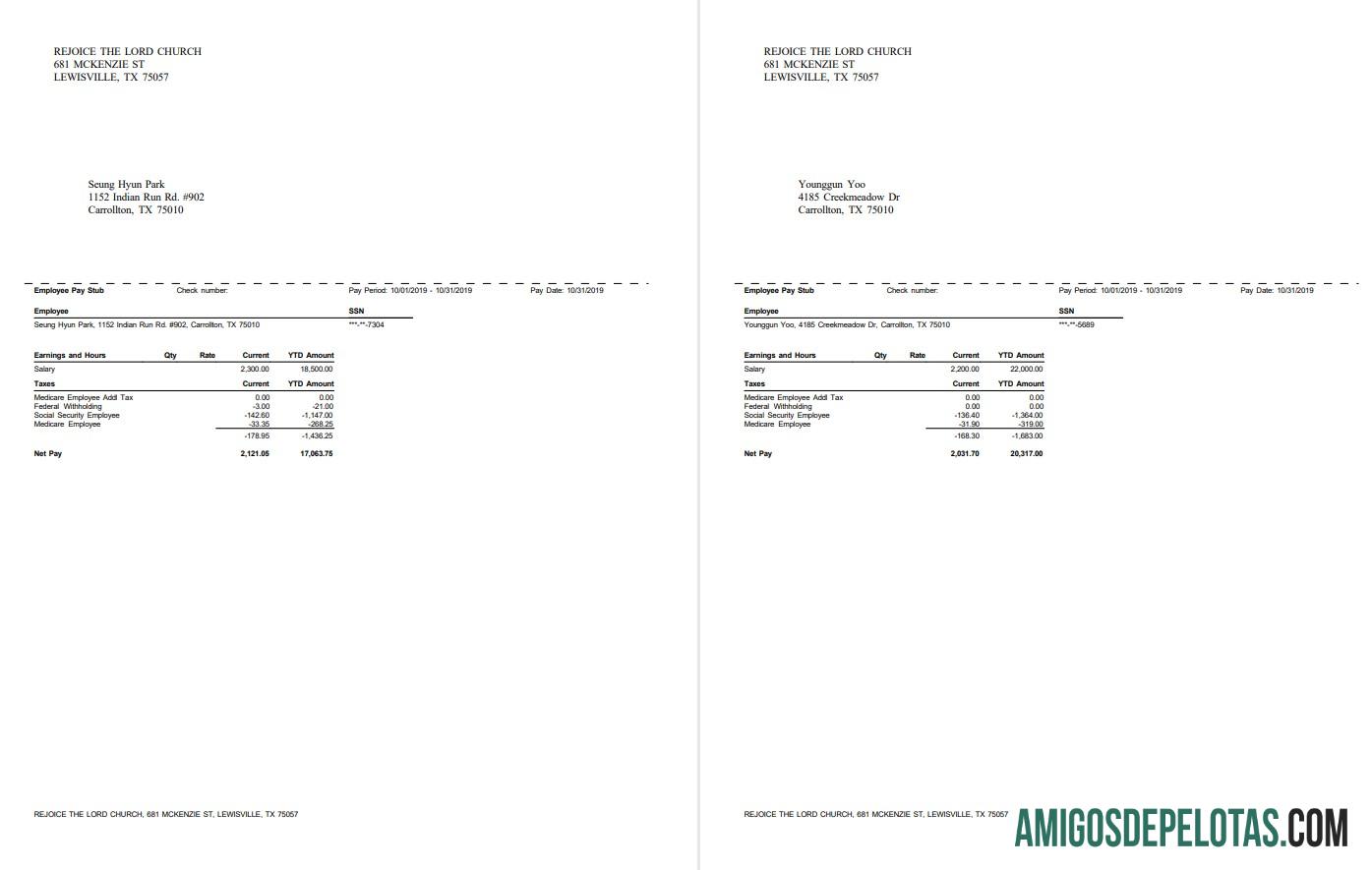 Alegrai-vos, Senhor Igreja, contracheque em formatos PDF e Word exemplo